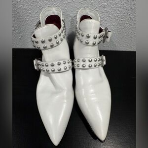 Marc by Marc Jacobs Carroll Studded White Leather Ankle Boots - Size 39/US 8.5-9